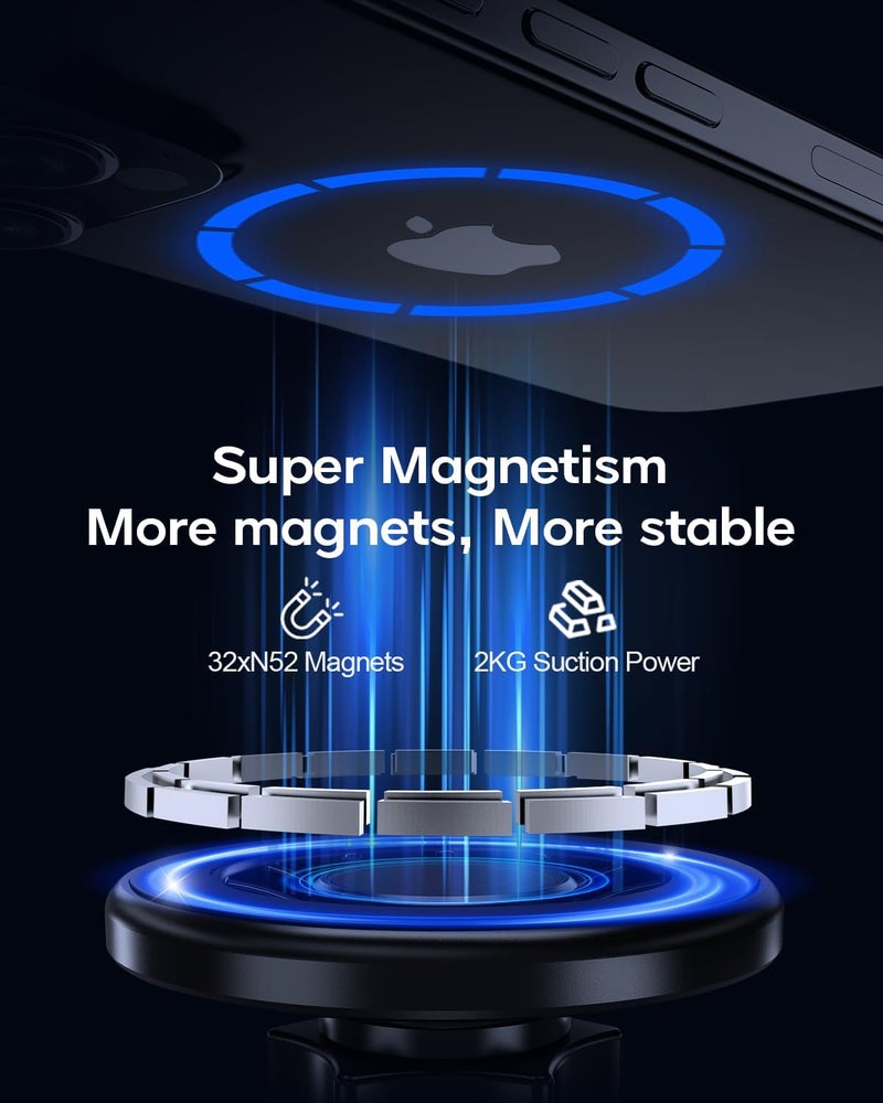 UBeesize Gym Magnetic Phone Holder, 1-Sec Install 360° Adjustable Ball Joint and Durable Base, Dual Magnetic Phone Mount with Smartphones, Works on Any Surface (Metal Plate and Ring Included) - Image 2